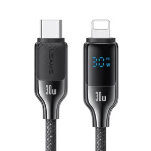 USAMS SJ741 30W USB-C / Type-C to 8 Pin Zinc Alloy Digital Display Fast Data Cable, Length: 1.2m, SJ741USB01