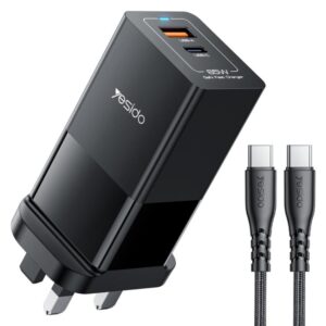 Yesido YC92 65W USB and USB-C / Type-C Dual Port GaN Fast Charger Set, UK Plug