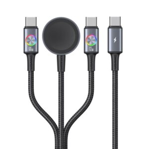 USAMS SJ754 72W 3 in 1 Colorful Light Aluminum Alloy Fast Data Charging Cable, Length: 1.2m, SJ754USB01