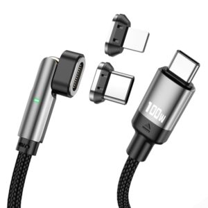 ENKAY 2 in 1 PD 100W / 27W 180 Degrees Rotation Magnetic Type-C / 8 Pin Fast Charging Data Cable with LED Light, 1m, 2m