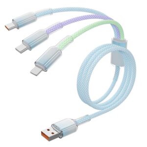 ENKAY 120W USB to Dual Type-C & 8 Pin Nylon Braided Fast Charging Cable, Length: 1.2m
