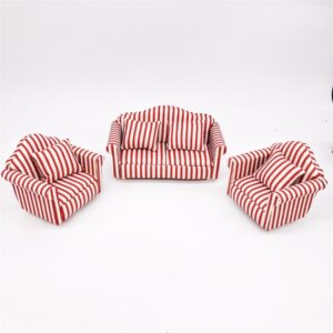 1:12 Mini Doll House Furniture Decoration Striped Sofa Model Set, Sofa Model Set