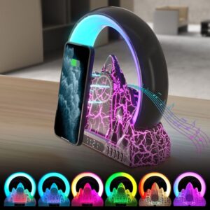 Flame Mountain Ambient Light Wireless Charger Smart Alarm Clock Bluetooth Speaker with Wake-up Function, CHS-NL20 (Black), CHS-NL20 (White)