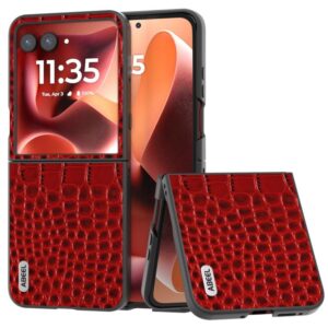 ABEEL Genuine Leather Crocodile Pattern Black Edge Phone Case, For Motorola Razr 60 Ultra, For Motorola Razr 50 Ultra, For Motorola Razr 50, For Motorola Razr 40 Ultra