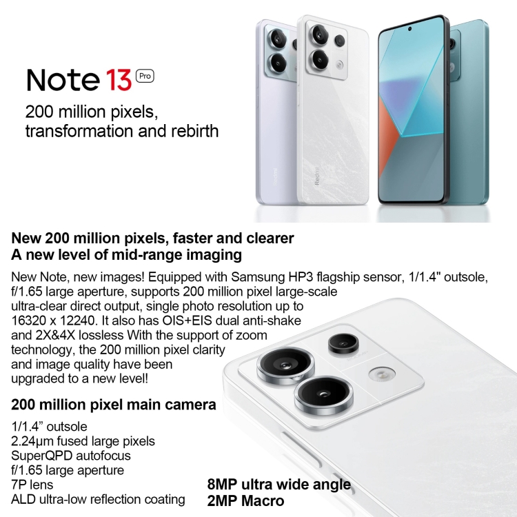 Xiaomi Redmi Note 13 Pro 5G, 6.67 inch MIUI 14 Snapdragon 7s Gen 2 Octa Core 4nm up to 2.4GHz, NFC, Network: 5G, 8GB+128GB, 8GB+256GB, 12GB+256GB, 12GB+512GB, 16GB+512GB - Image 3