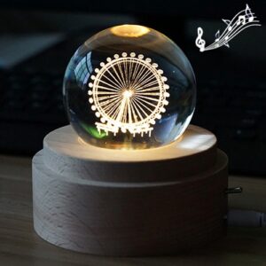 3D Word Engraving Crystal Ball Music Box Electronic Swivel Musical Birthday Gift Home Decor with Music, With Music