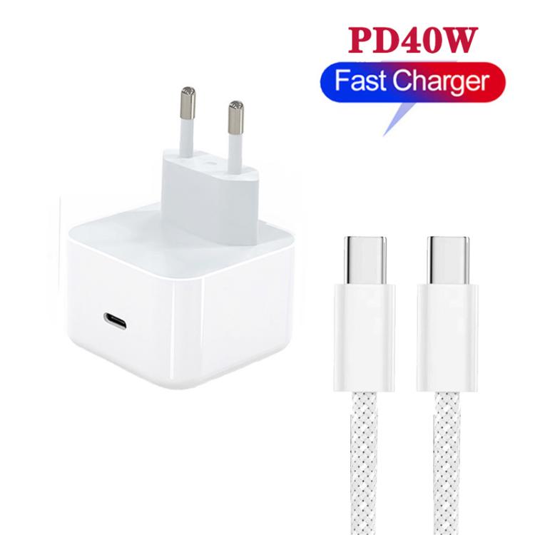 A3365 PD40W USB-C / Type-C Charger with Type-C to Type-C Data Cable, EU Plug, EU Plug + 1m Type-C Cable, EU Plug + 2m Type-C Cable - Image 2