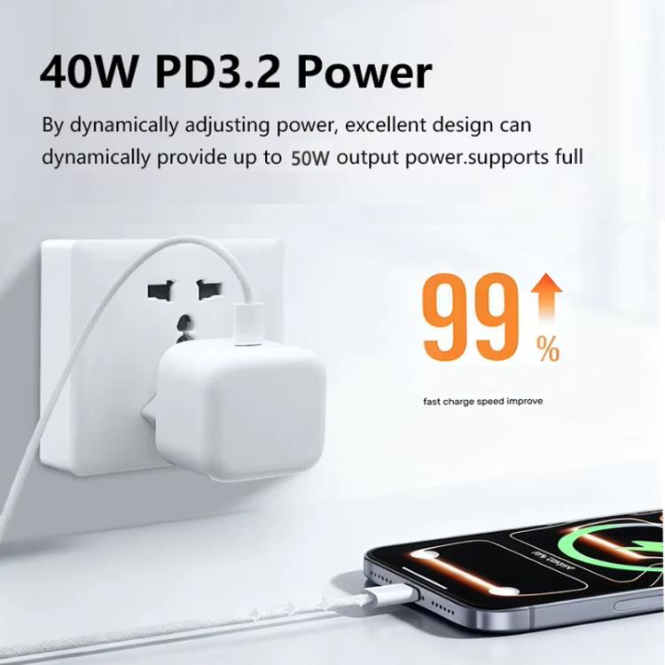 A3365 PD40W USB-C / Type-C Charger with Type-C to Type-C Data Cable, EU Plug, EU Plug + 1m Type-C Cable, EU Plug + 2m Type-C Cable - Image 4
