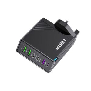 160W Type-C x 3, USB x 3 Multi Port Quick Charger for Tablets / Phones, UK Plug, UK Plug