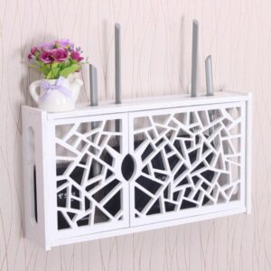 Wifi Router Box PVC Wall-mounted Shelf Hanging Board Bracket Storage Box, 41x23x8.5cm