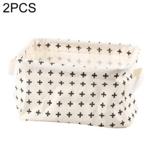 2 PCS Canvas Desktop Storage Basket Sundries Storage Box with Handle, Cross, Star, Tree, Black spot