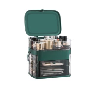 1003 LED Mirror Cosmetic Storage Box Desktop Dust-Proof Skin Care Products Large-Capacity Rack, Specification:, Normal Style (Peacock Green), Single Mirror Style (Peacock Green), LED Style (Peacock Green)