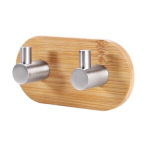 2 PCS Stainless Steel Bamboo Double Row Hook Kitchen Bathroom Door Adhesive Solid Wood Hook, Adhesive Wood Hook