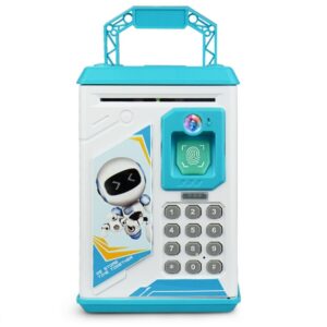 Children Cartoon Simulation Human Face Fingerprint Music Chinese British Switch Piggy Bank, Specification：, Battery (Blue), Battery (Pink)