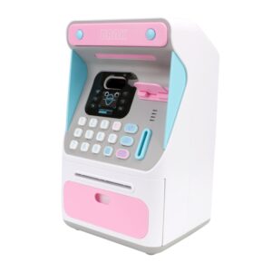 8010 Simulated Face Recognition ATM Machine Piggy Bank Password Automatic Rolling Money Safe Piggy Bank,Style:, Pink, Blue, Rechargeable Version Pink, Rechargeable Version Blue