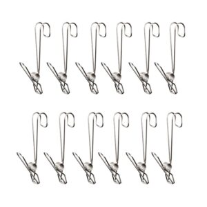 With Long Tail Clothes Drying Clip Stainless Steel Ribbon Hook Hanging Clip, 12pcs Stainless Steel