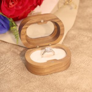 Solid Walnut Wood Jewelry Storage Box With Oval Acrylic Window For Engagement Rings, Earrings, And Accessories, Single-Slot Beige, Single-Slot Black, Single-Slot Brown, Single-Slot Coffee, Double-Slot Beige, Double-Slot Black, Double-Slot Brown...