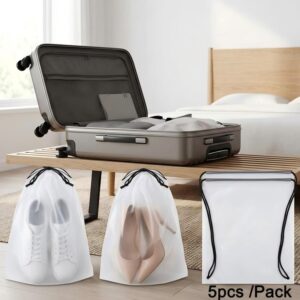 5pcs /Pack Shoe Bags for Travel Large Waterproof Drawstring Bags for Storage Clear Frosted Dustproof Travel Organizer Pouches, 30 x 40cm