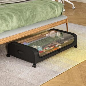 Underbed Storage Containers With Wheels Rolling Under Bed Organizer With Clear Lid